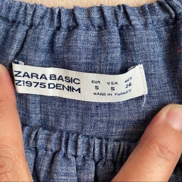 ZARA Chambray Off The Shoulder Mini Dress - Picture 5 of 6